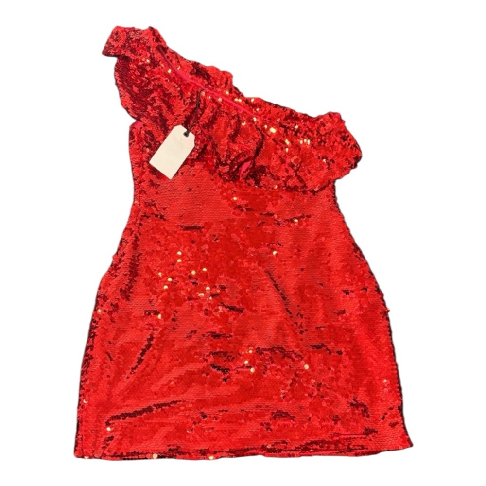 Leith Red Sequin One-Shoulder Bodycon‎ Mini Dress Size S
